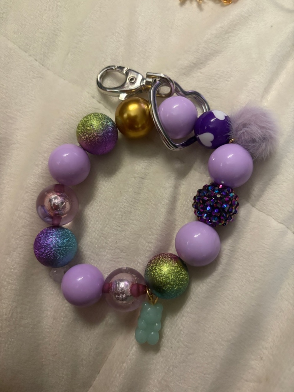 Adult Purple Beaded Charm Bracelet Keychain